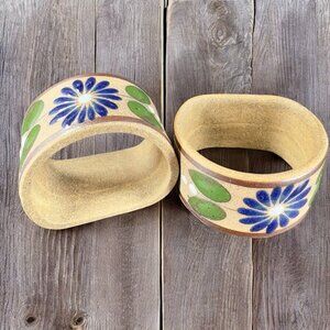 Mexico Hand Made Tonala Pottery Ceramic Napkin Holder Set 2 Hand Painted Vintage